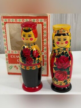 Semenov Bottle Holders Matryoshka Dolls Nesting Dolls USSR Vintage Male & Female